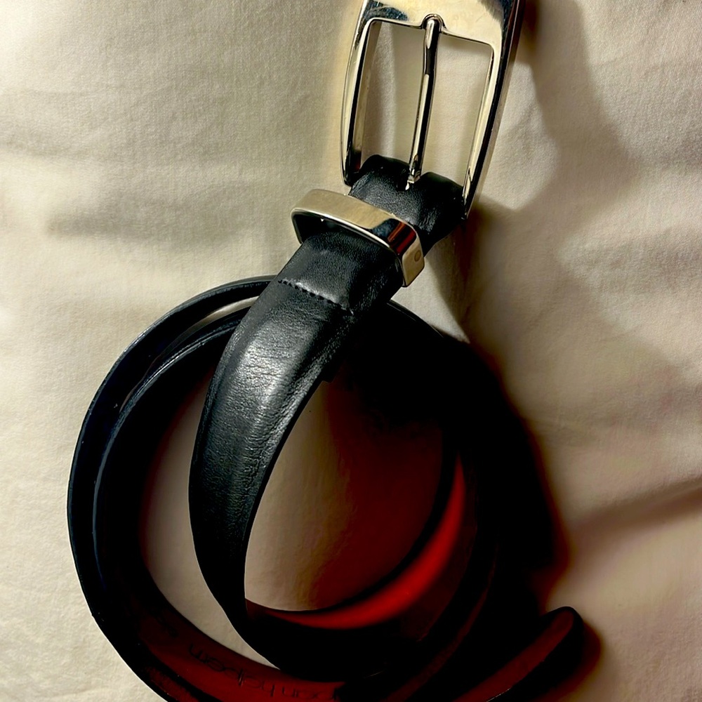 Joan Halpern Black Leather 1” Belt with Silver buckle, size M
